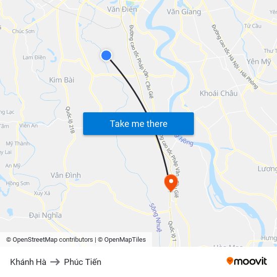 Khánh Hà to Phúc Tiến map