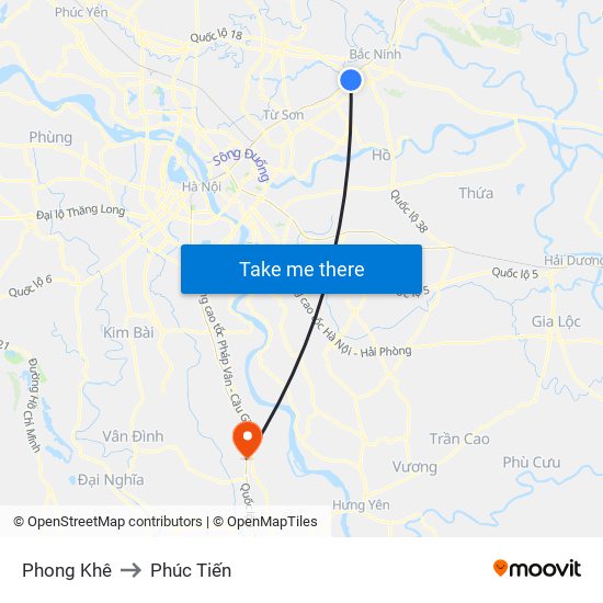 Phong Khê to Phúc Tiến map