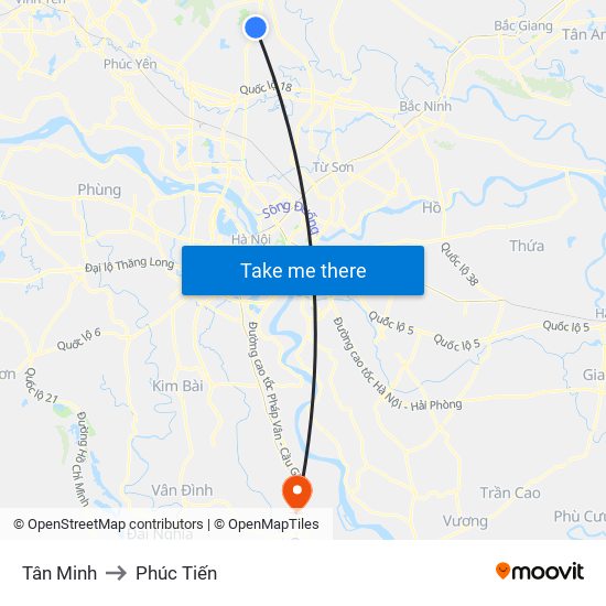 Tân Minh to Phúc Tiến map