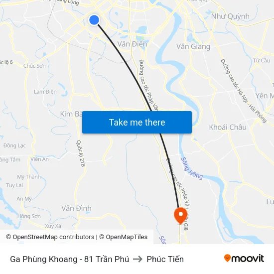 Ga Phùng Khoang - 81 Trần Phú to Phúc Tiến map