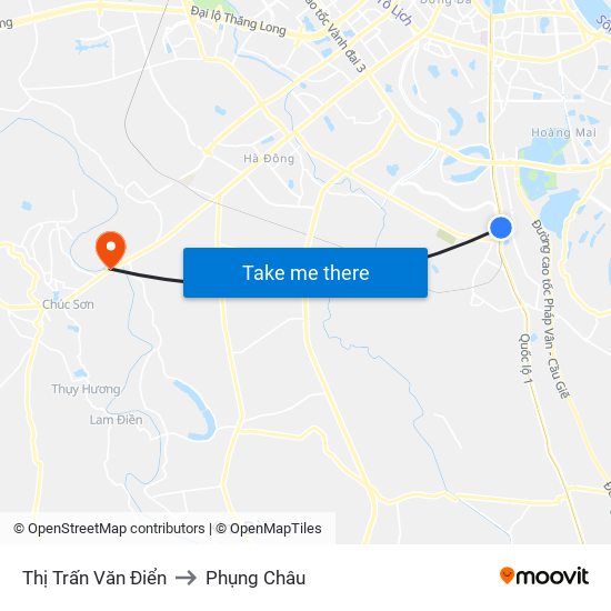 Thị Trấn Văn Điển to Phụng Châu map