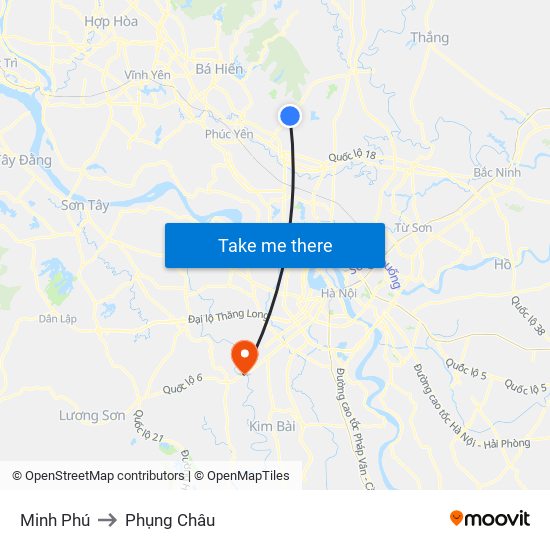 Minh Phú to Phụng Châu map