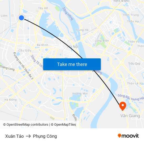 Xuân Tảo to Phụng Công map