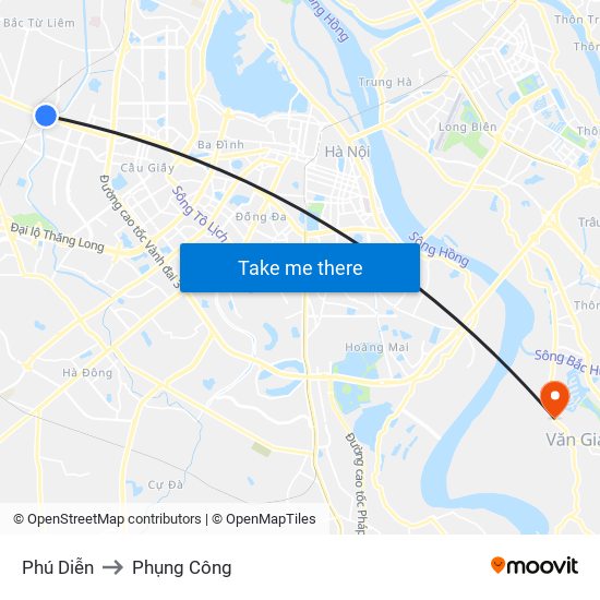 Phú Diễn to Phụng Công map