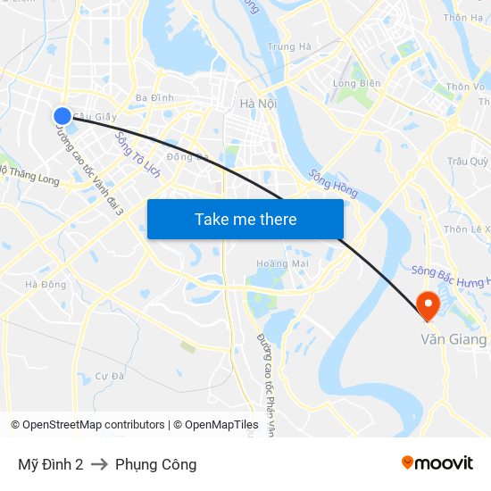 Mỹ Đình 2 to Phụng Công map