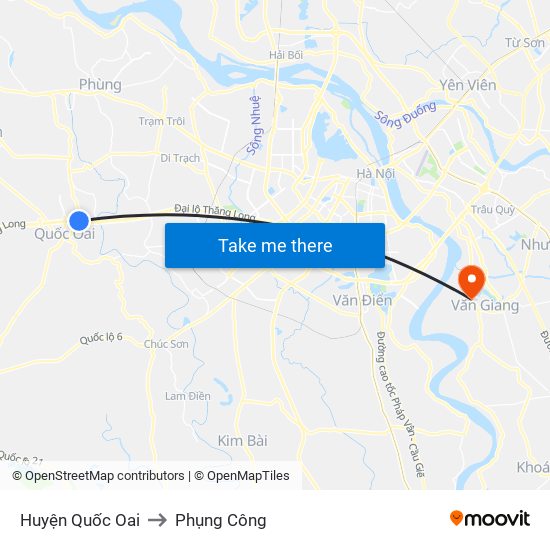 Huyện Quốc Oai to Phụng Công map