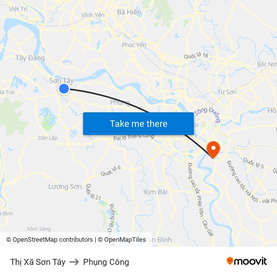 Thị Xã Sơn Tây to Phụng Công map