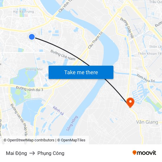 Mai Động to Phụng Công map