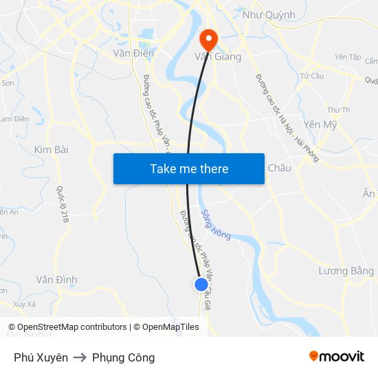 Phú Xuyên to Phụng Công map