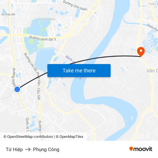 Tứ Hiệp to Phụng Công map