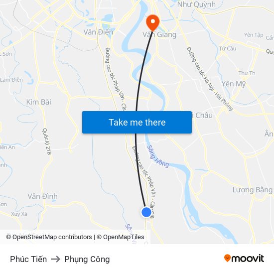 Phúc Tiến to Phụng Công map