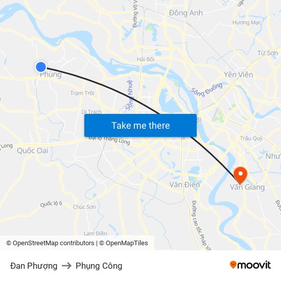 Đan Phượng to Phụng Công map