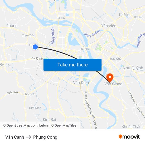 Vân Canh to Phụng Công map