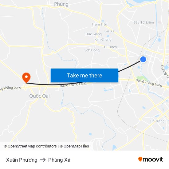 Xuân Phương to Phùng Xá map