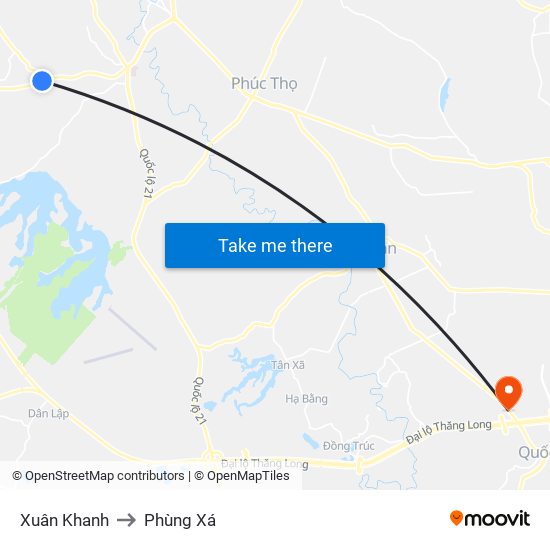 Xuân Khanh to Phùng Xá map