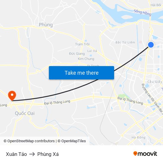 Xuân Tảo to Phùng Xá map