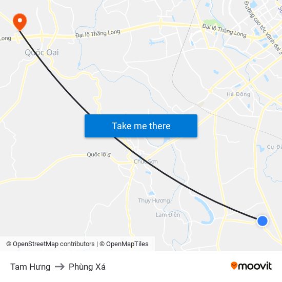 Tam Hưng to Phùng Xá map