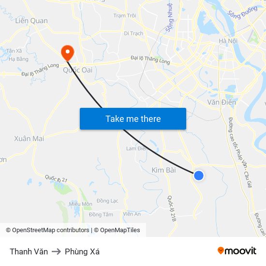 Thanh Văn to Phùng Xá map