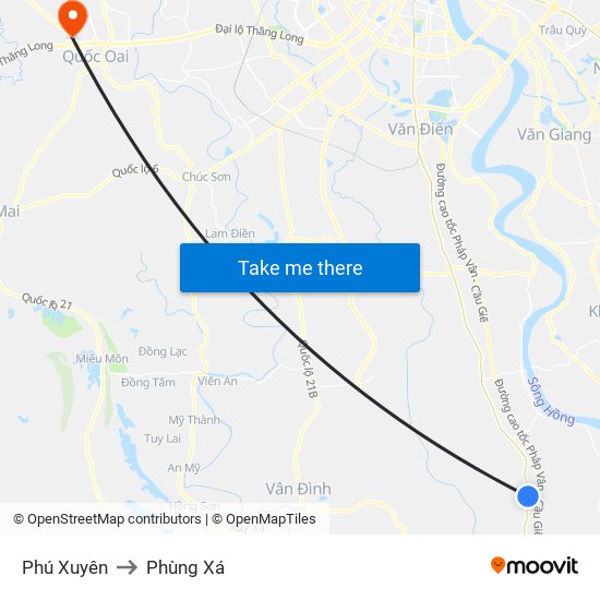 Phú Xuyên to Phùng Xá map