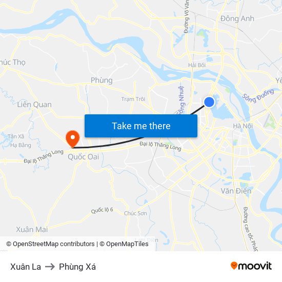 Xuân La to Phùng Xá map