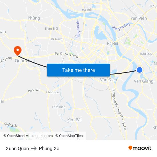 Xuân Quan to Phùng Xá map