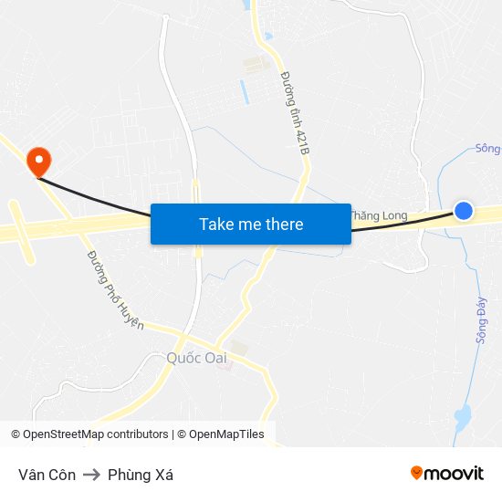 Vân Côn to Phùng Xá map