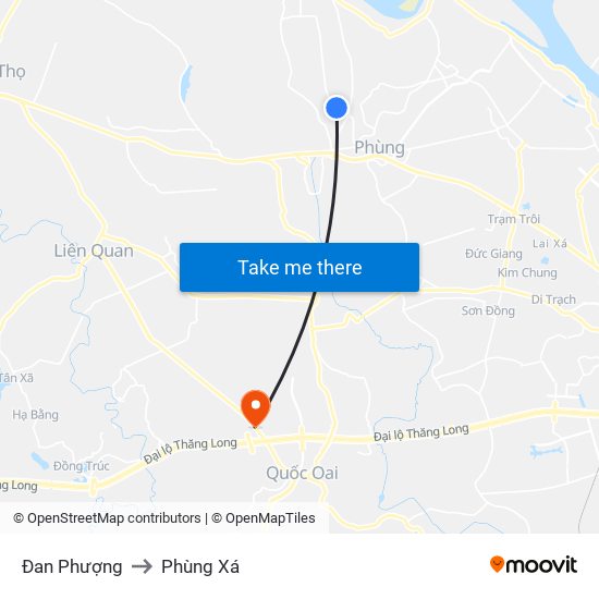 Đan Phượng to Phùng Xá map