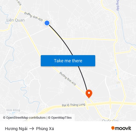 Hương Ngải to Phùng Xá map