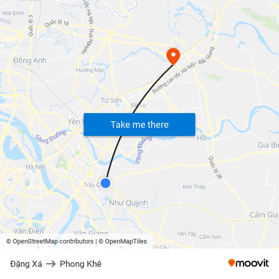 Đặng Xá to Phong Khê map