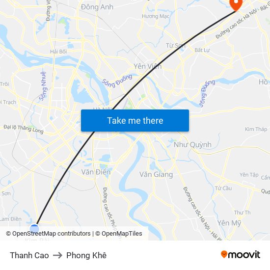 Thanh Cao to Phong Khê map