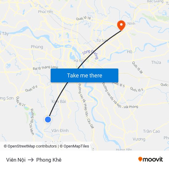 Viên Nội to Phong Khê map