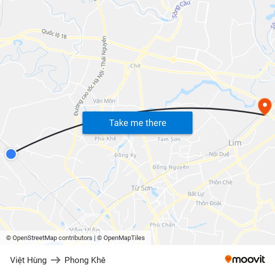 Việt Hùng to Phong Khê map