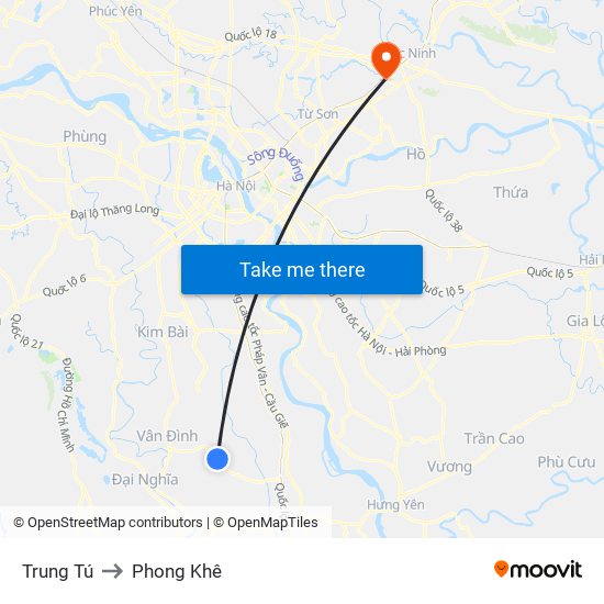 Trung Tú to Phong Khê map