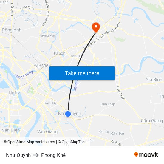 Như Quỳnh to Phong Khê map