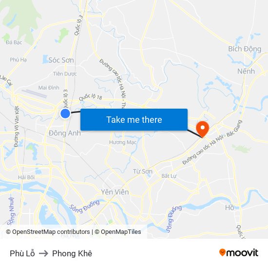 Phù Lỗ to Phong Khê map