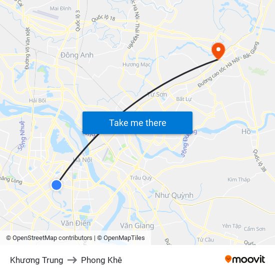 Khương Trung to Phong Khê map