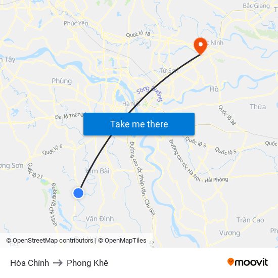 Hòa Chính to Phong Khê map