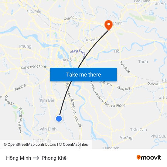 Hồng Minh to Phong Khê map