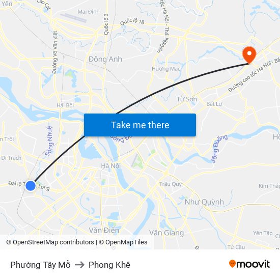 Phường Tây Mỗ to Phong Khê map