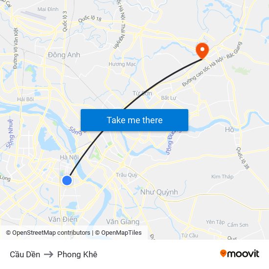 Cầu Dền to Phong Khê map