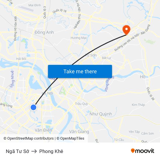 Ngã Tư Sở to Phong Khê map