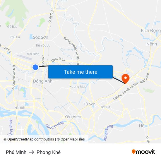 Phú Minh to Phong Khê map