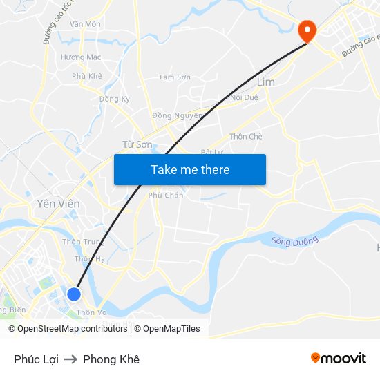 Phúc Lợi to Phong Khê map