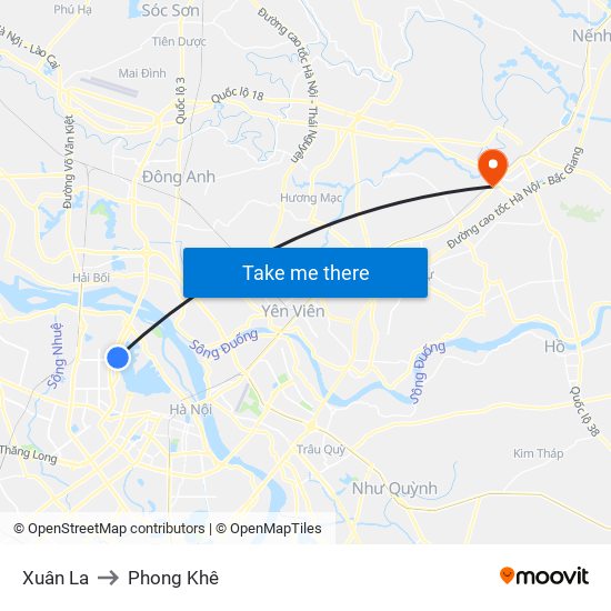 Xuân La to Phong Khê map