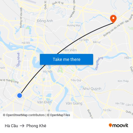 Hà Cầu to Phong Khê map