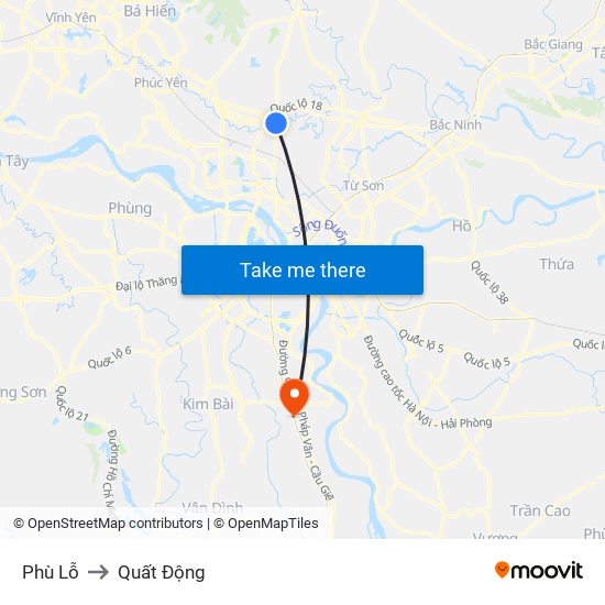 Phù Lỗ to Quất Động map