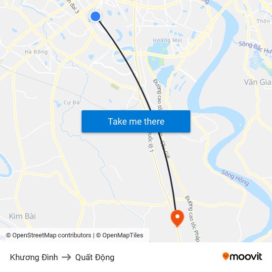 Khương Đình to Quất Động map