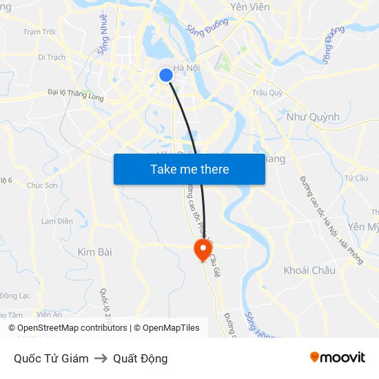 Quốc Tử Giám to Quất Động map