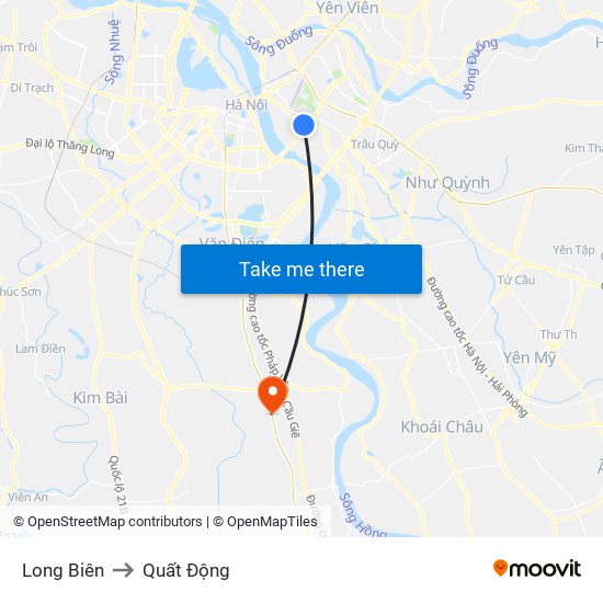 Long Biên to Quất Động map