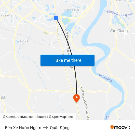 Bến Xe Nước Ngầm to Quất Động map